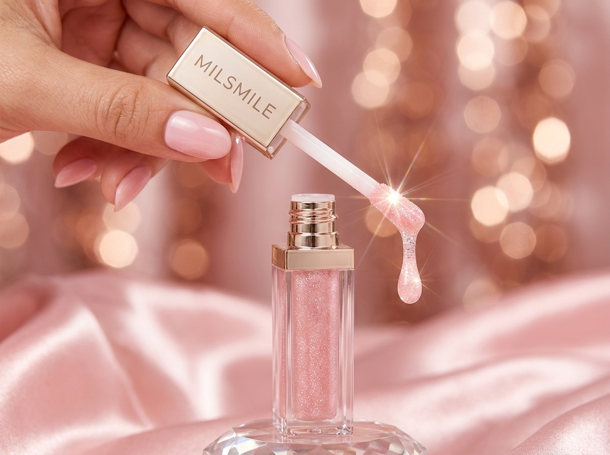 Applying the glitter gloss with the wand